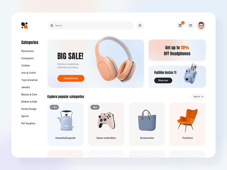 E-commerce platform dashboard showing product inventory and sales analytics